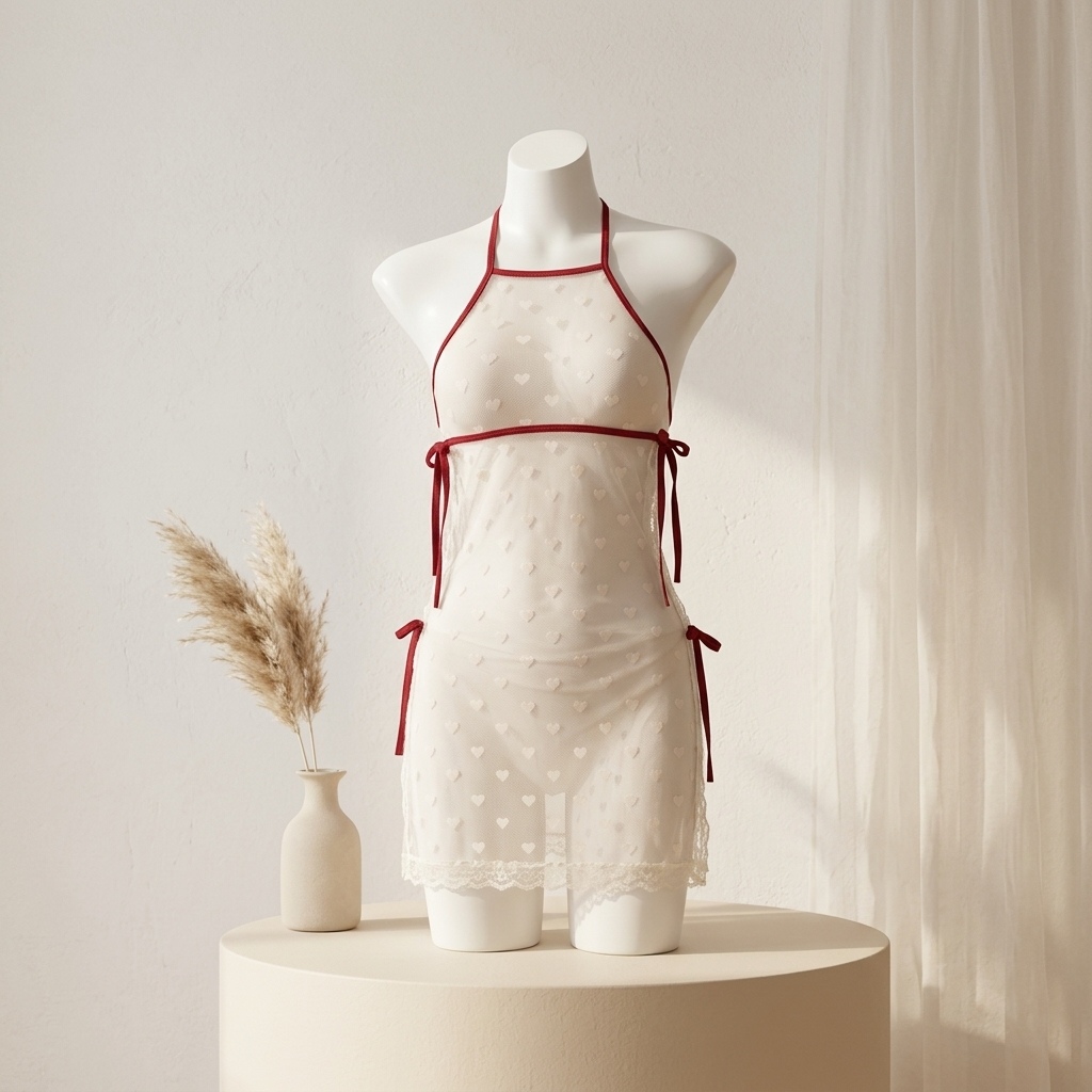 Lingerie Set Sheer Mesh Dot V  - Sheer Mesh Bra 评论和价格